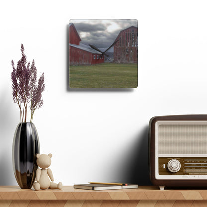 U R There Photography Church Road Reds Rustic Farmhouse Acrylic Analog Wall Clock