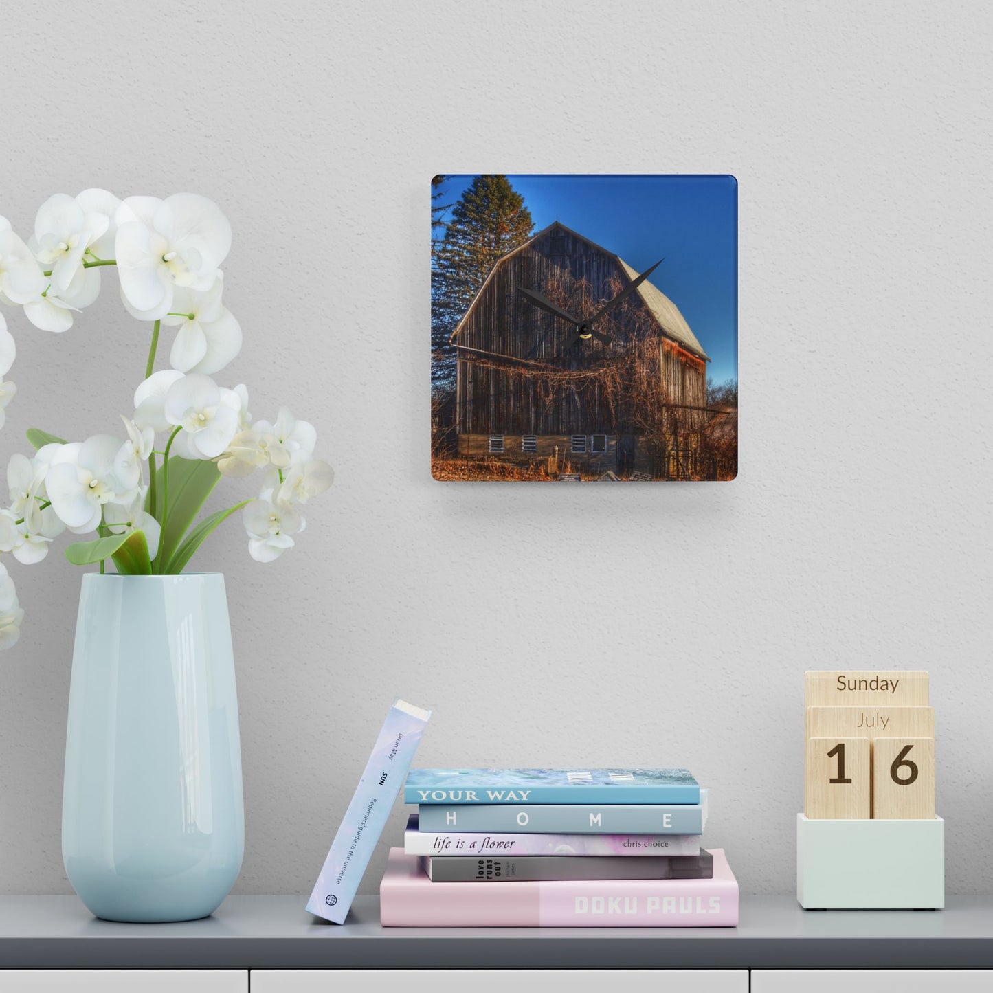 U R There Photography Newark Road Brown Beauty Rustic Farmhouse Acrylic Analog Wall Clock