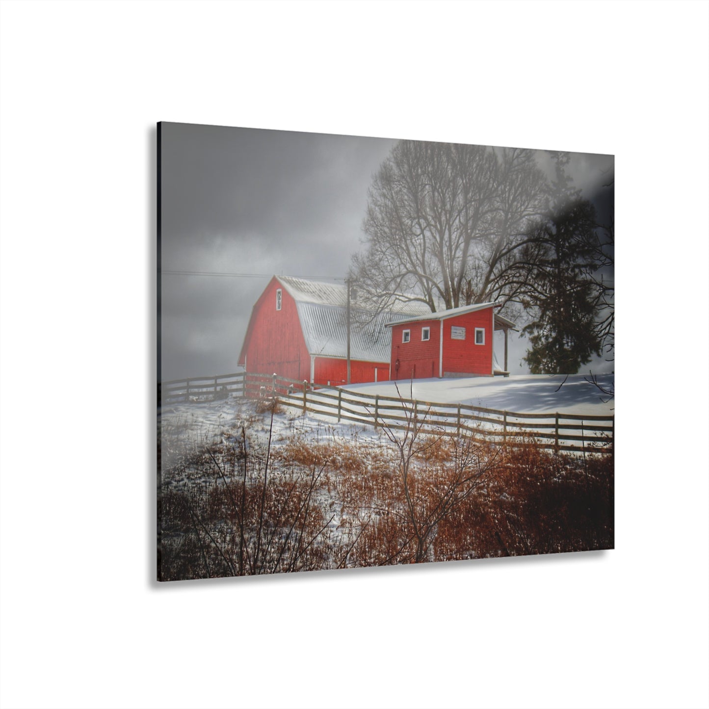 U R There Photography Catlin Red and Fence I Rustic Farmhouse Acrylic Wall Print