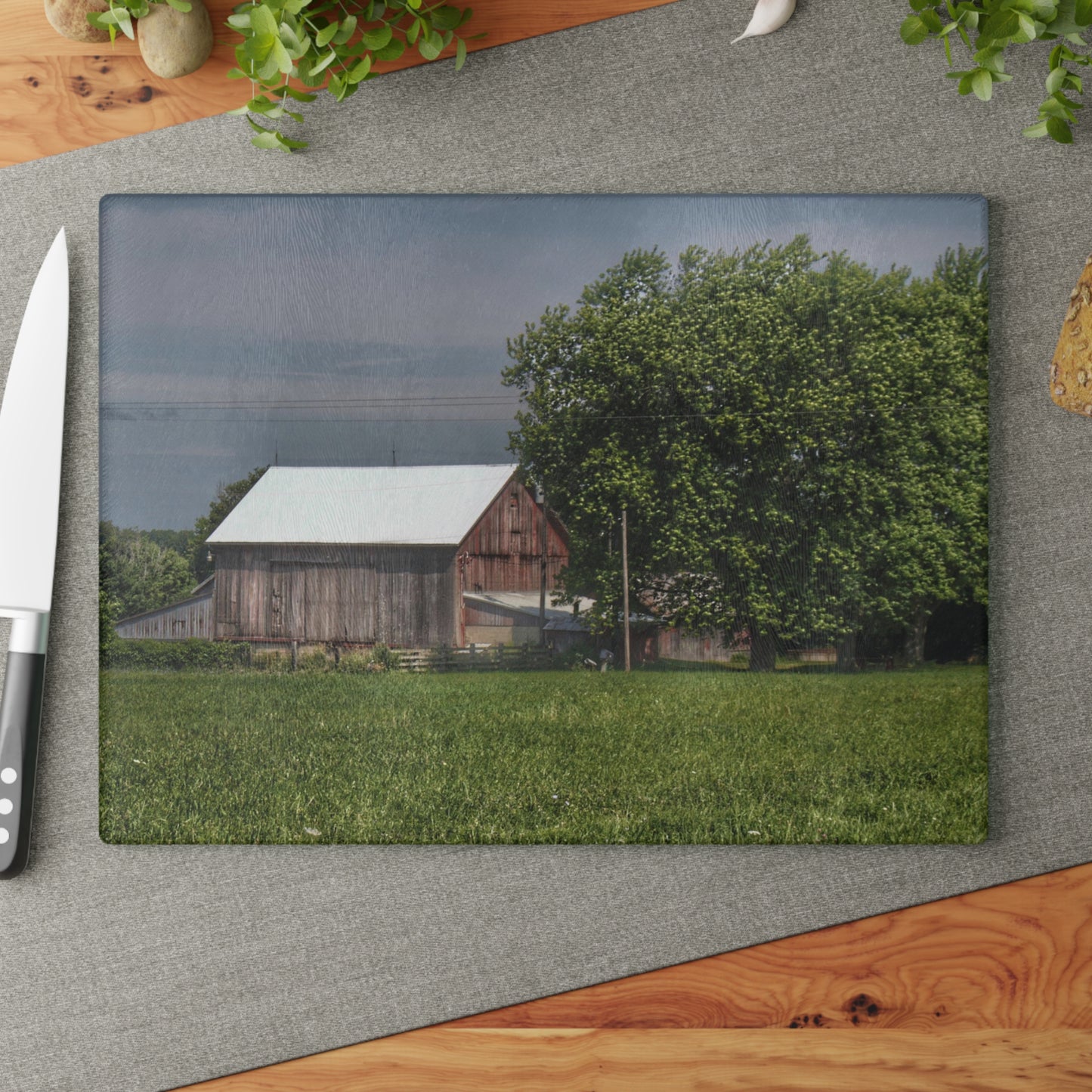 Barn Boutique Rustic Tempered-Glass Cutting Board| Castle Road Cow Barn III