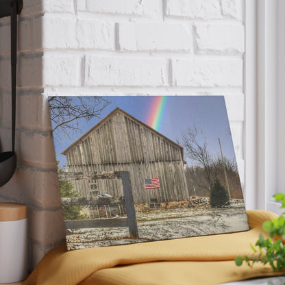 U R There Photography Barn Blessings on Sutton Road Rustic Farmhouse Tempered-Glass Cutting Board 8"x 11"