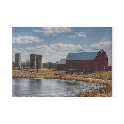 U R There Photography Fisher Road Red Rustic Farmhouse Tempered-Glass Cutting Board