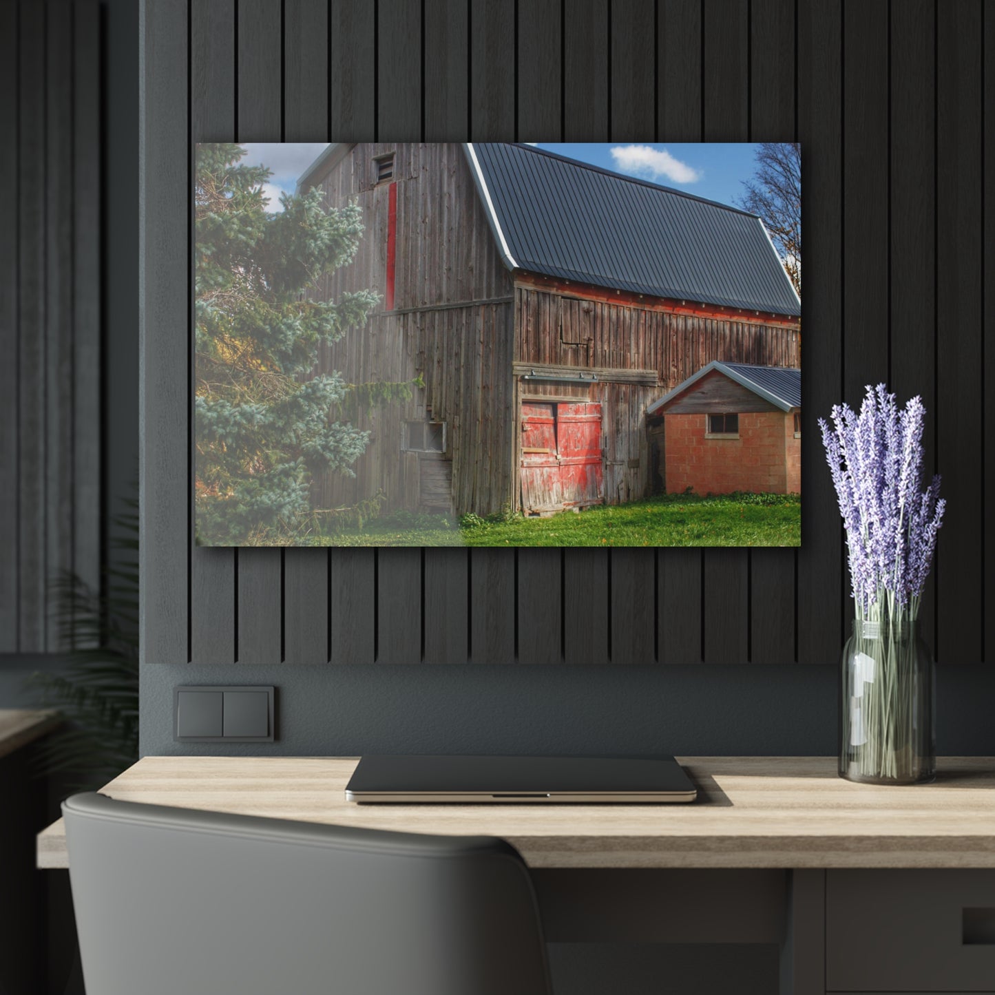 U R There Photography East Leonard Road Red Rustic Farmhouse Acrylic Wall Print