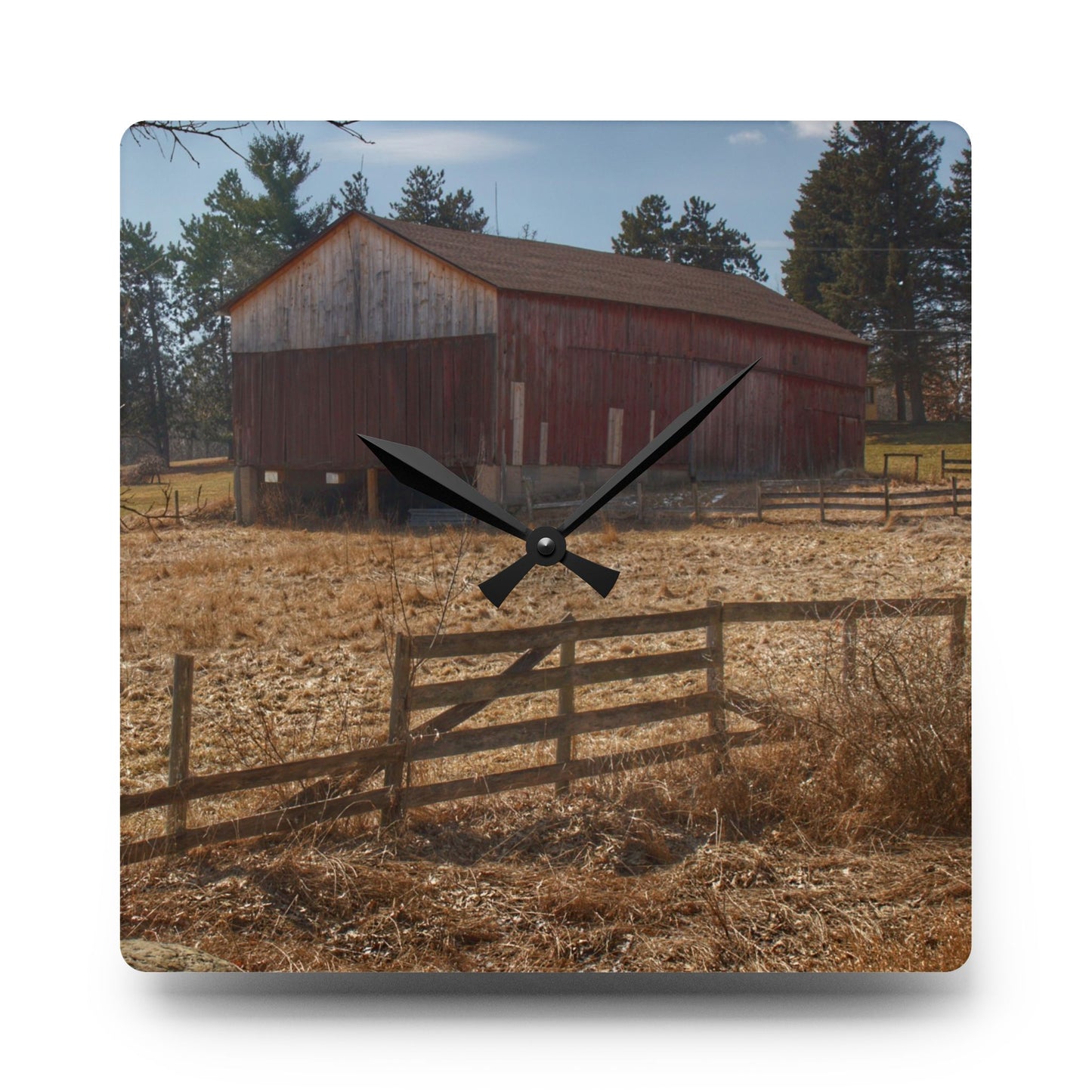 U R There Photography Hough Road Rural Red Rustic Farmhouse Acrylic Analog Wall Clock
