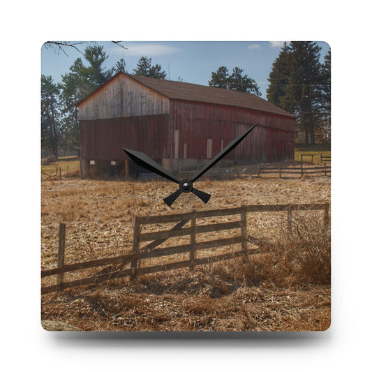 Hough Road Rural Red Rustic Farmhouse Acrylic Analog Wall Clock 10.75'' × 10.75'' (Square)