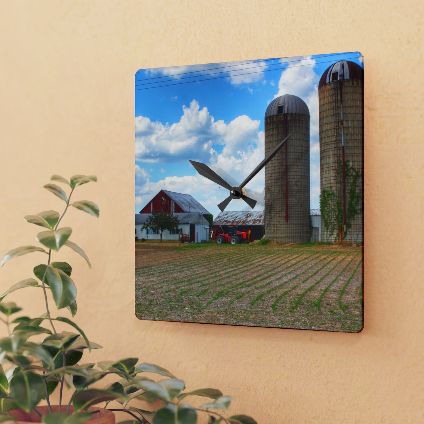 U R There Photography Marlette Road Farm III Rustic Farmhouse Acrylic Analog Wall Clock