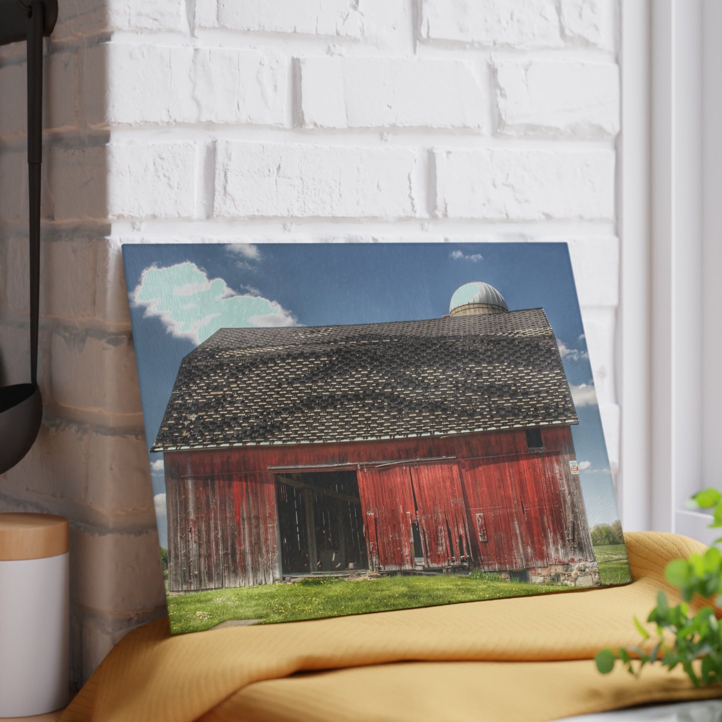 U R There Photography Hollenbeck Road Red III Rustic Farmhouse Tempered-Glass Cutting Board