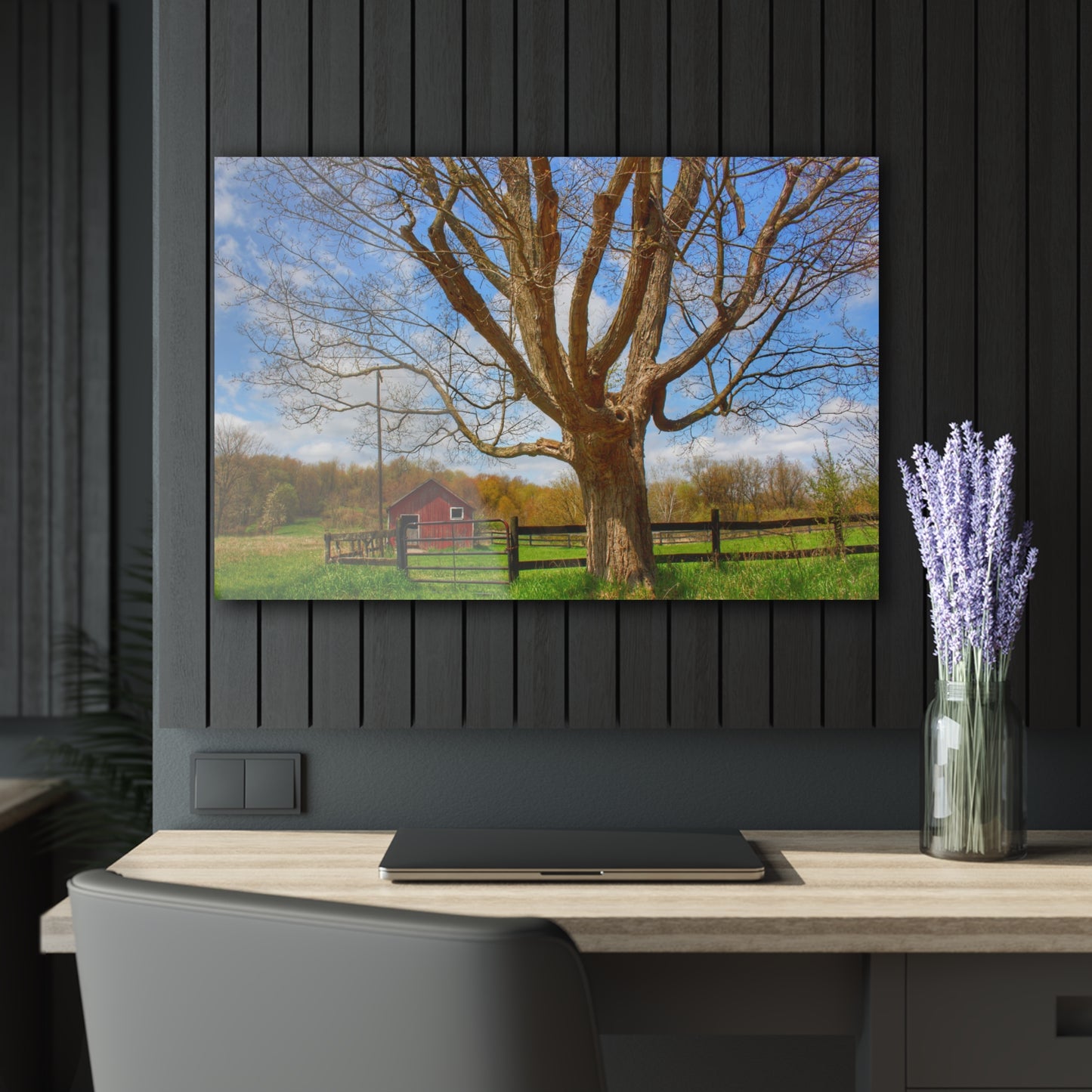 U R There Photography Delano Oak and Little Red Rustic Farmhouse Acrylic Wall Print