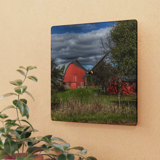 U R There Photography Genesee Road Red III Rustic Farmhouse Acrylic Analog Wall Clock