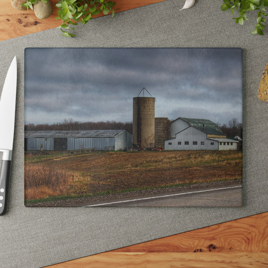 U R There Photography M-24 Whites Rustic Farmhouse Tempered-Glass Cutting Board