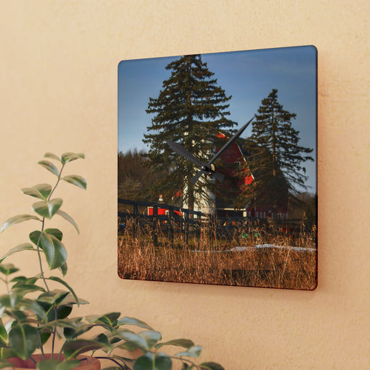 U R There Photography Blood Road Red I Rustic Farmhouse Acrylic Analog Wall Clock