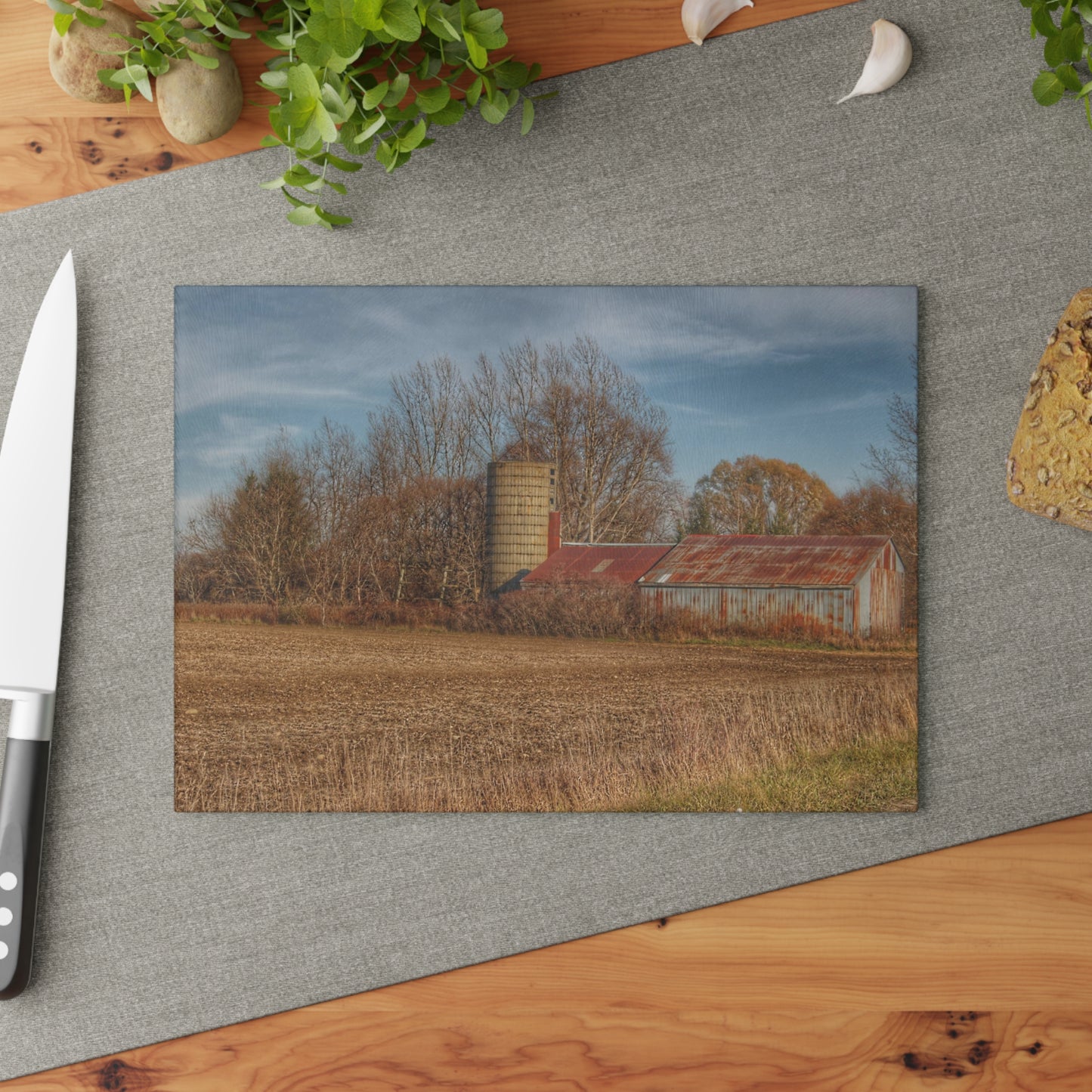 U R There Photography Brief Road Blue Rustic Farmhouse Tempered-Glass Cutting Board