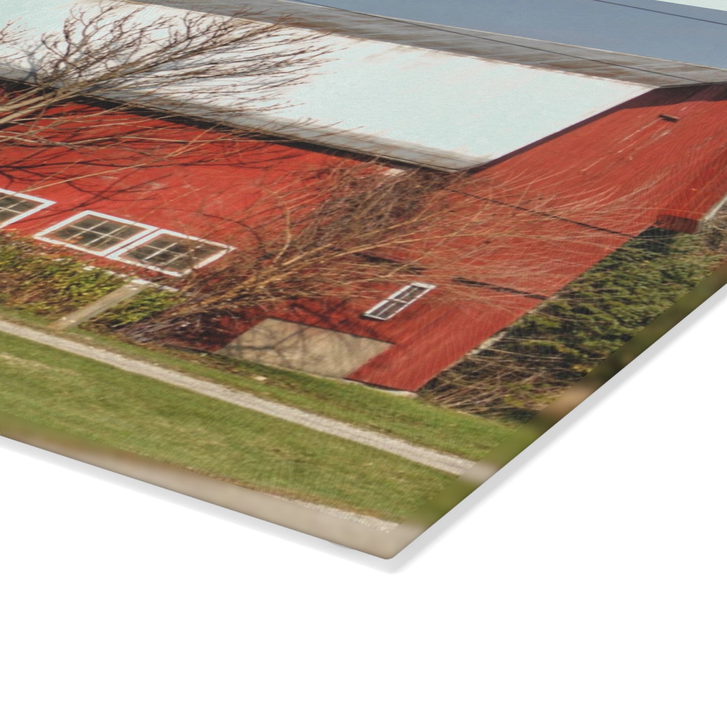 U R There Photography Bray Road Red I Rustic Farmhouse Tempered-Glass Cutting Board