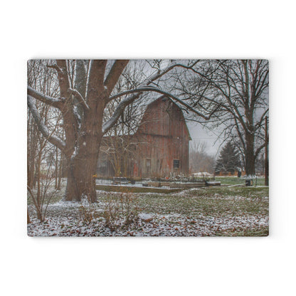 U R There Photography Bishop Road Winter Red Rustic Farmhouse Tempered-Glass Cutting Board