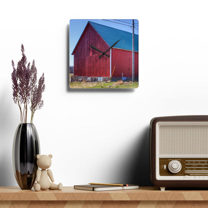 U R There Photography Imlay City Road Red II Rustic Farmhouse Acrylic Analog Wall Clock