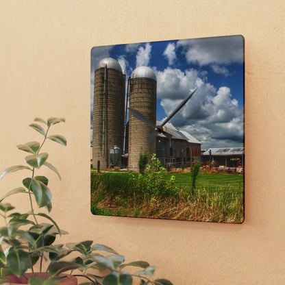 U R There Photography Millington Grey and Silos Rustic Farmhouse Acrylic Analog Wall Clock