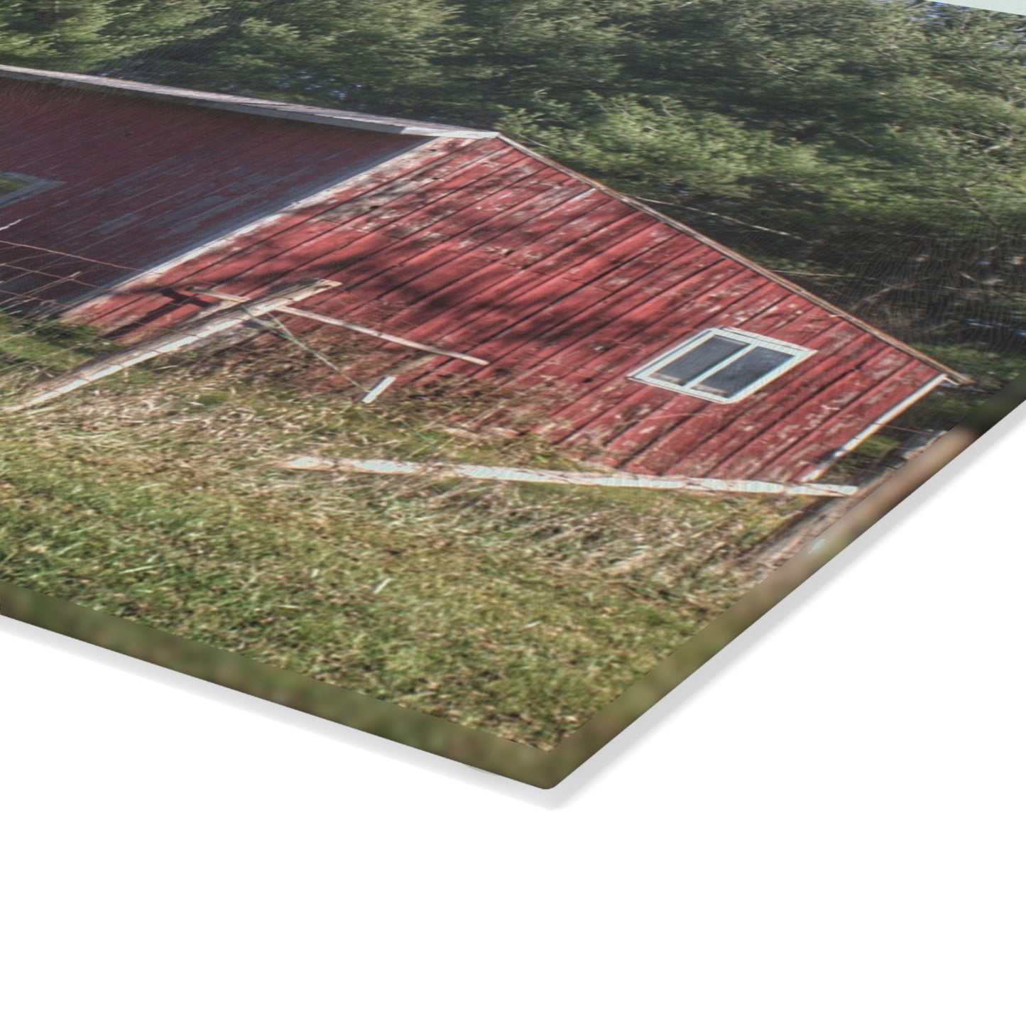 U R There Photography Little Red Shack Rustic Farmhouse Tempered-Glass Cutting Board