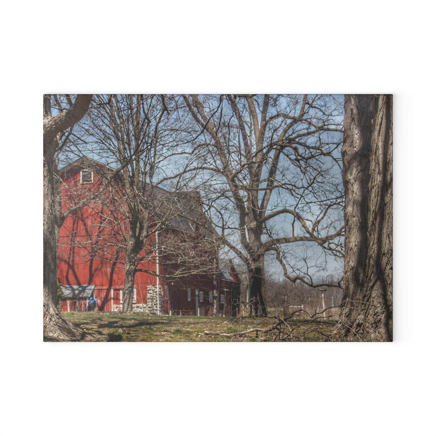 U R There Photography Hill Road Red Rustic Farmhouse Tempered-Glass Cutting Board