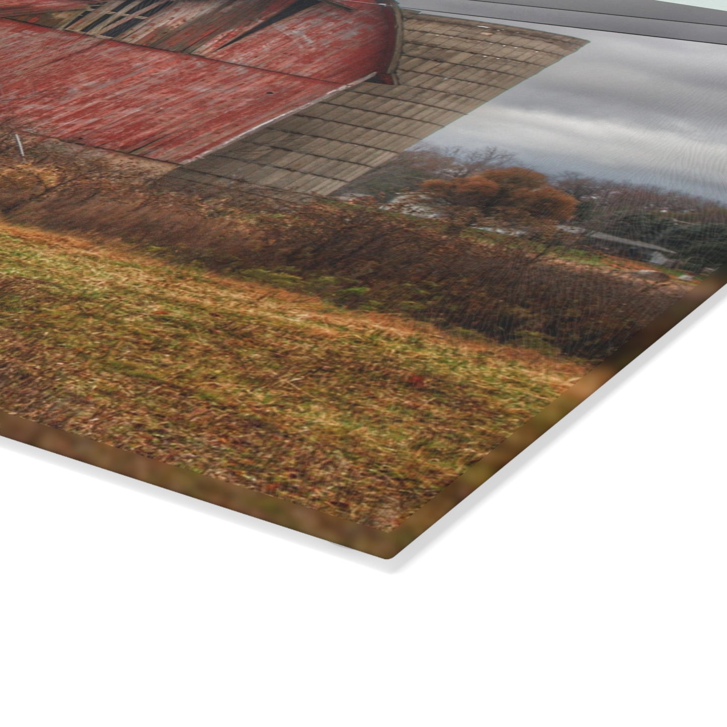 U R There Photography German Road Forgotten Red I Rustic Farmhouse Tempered-Glass Cutting Board