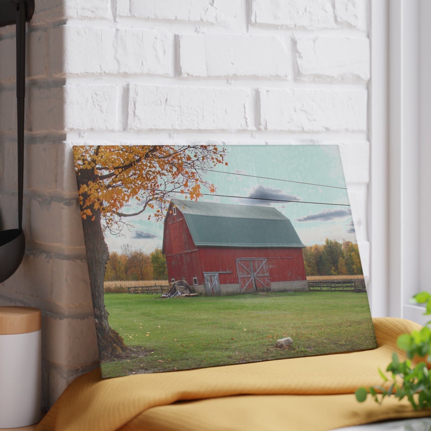 U R There Photography Bowers Roadside Red Rustic Farmhouse Tempered-Glass Cutting Board