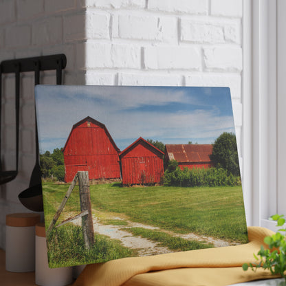 U R There Photography South Oak Road Reds I Rustic Farmhouse Tempered-Glass Cutting Board