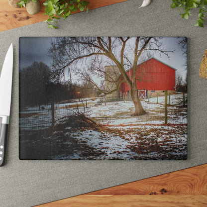 U R There Photography LeValley Road Red and Silo Rustic Farmhouse Tempered-Glass Cutting Board