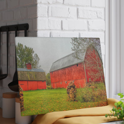 U R There Photography Cramton Road Reds I Rustic Farmhouse Tempered-Glass Cutting Board