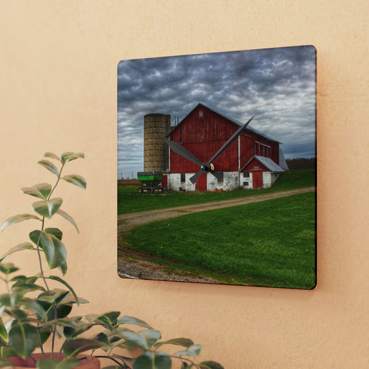 U R There Photography Fostoria Red II Rustic Farmhouse Acrylic Analog Wall Clock