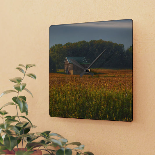 U R There Photography Snover Grey I Rustic Farmhouse Acrylic Analog Wall Clock