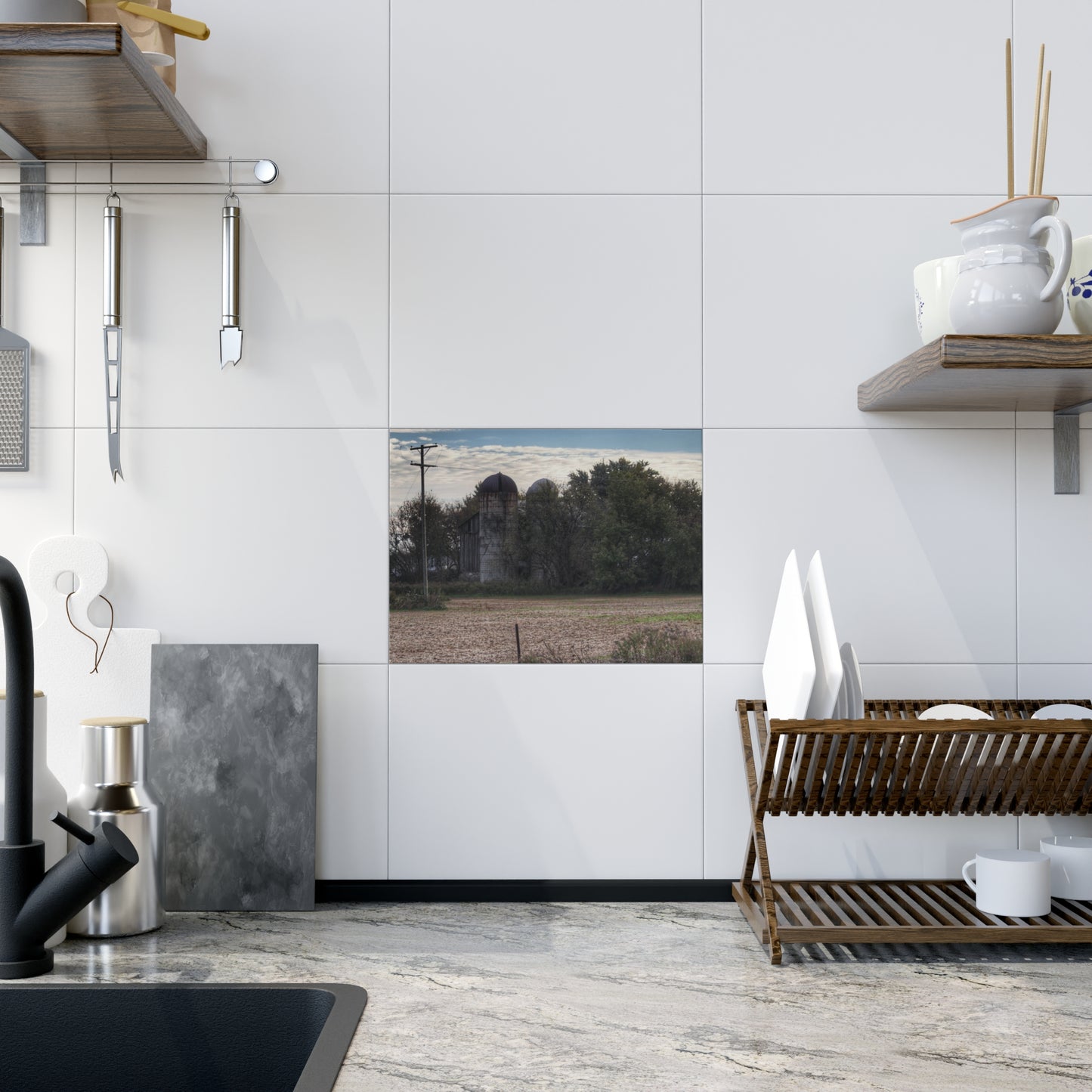 U R There Photography Burnside Road Grey I Rustic Farmhouse Decorative Ceramic Tile