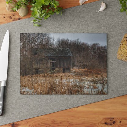 U R There Photography Norway Lake Road Hidden Grey I Rustic Farmhouse Tempered-Glass Cutting Board