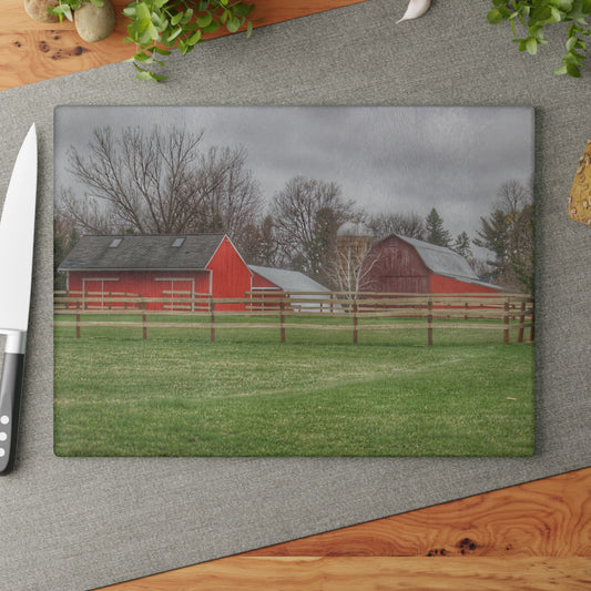 U R There Photography West Lake Road Farm I Rustic Farmhouse Tempered-Glass Cutting Board