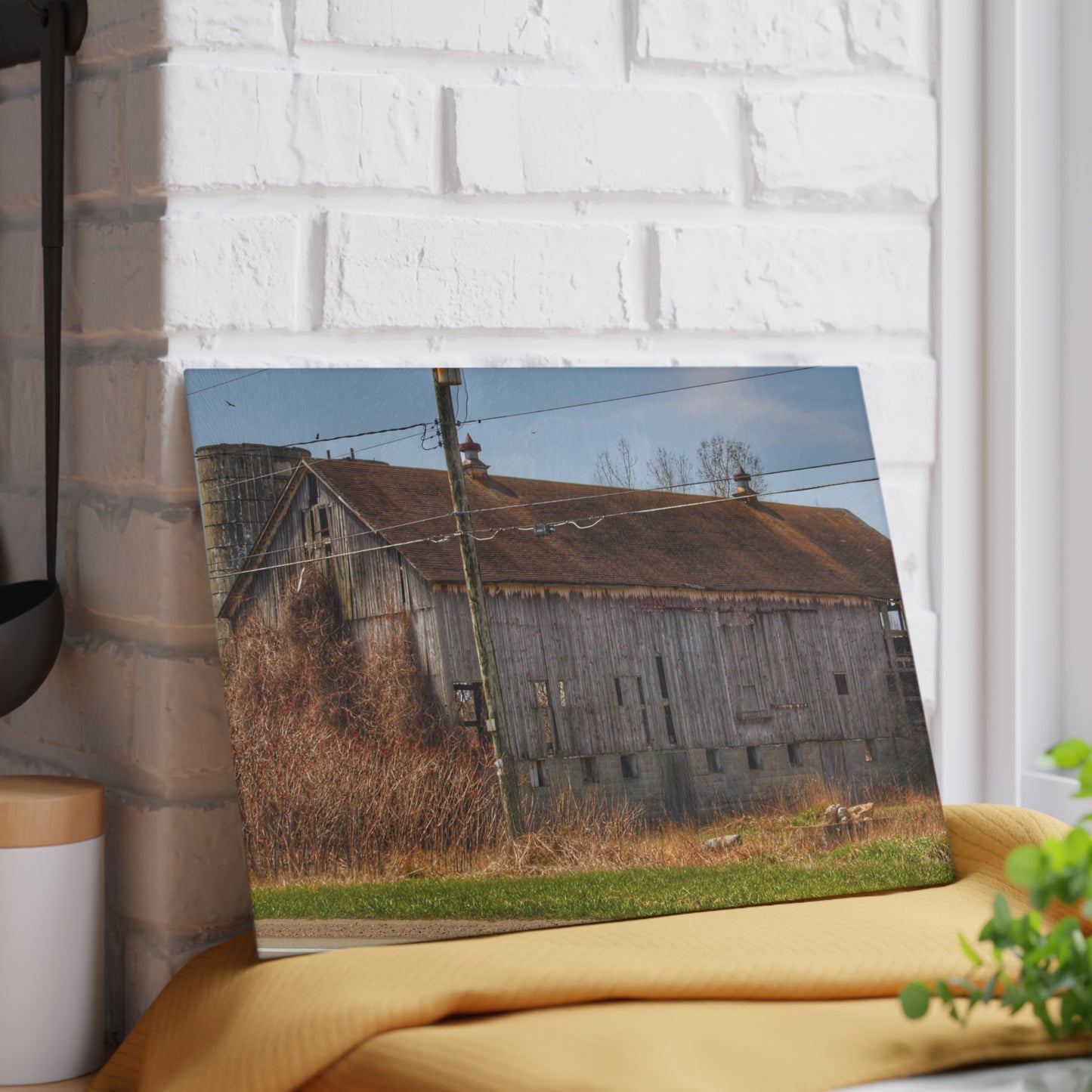 U R There Photography Metamora M-24 Grey III Rustic Farmhouse Tempered-Glass Cutting Board