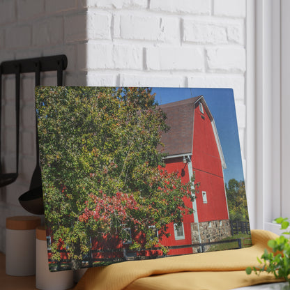 U R There Photography Oakwood Road Red Rustic Farmhouse Tempered-Glass Cutting Board