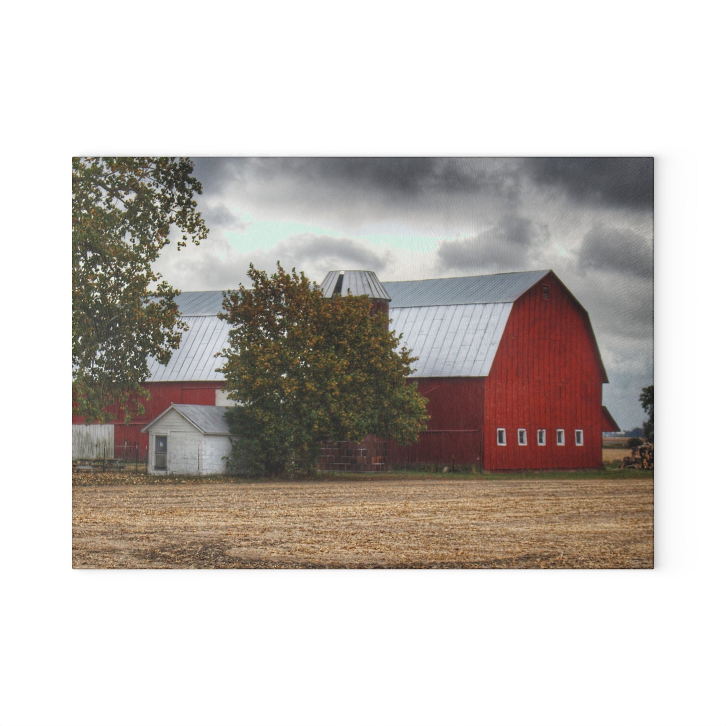 U R There Photography Wadsworth Road Red Rustic Farmhouse Tempered-Glass Cutting Board