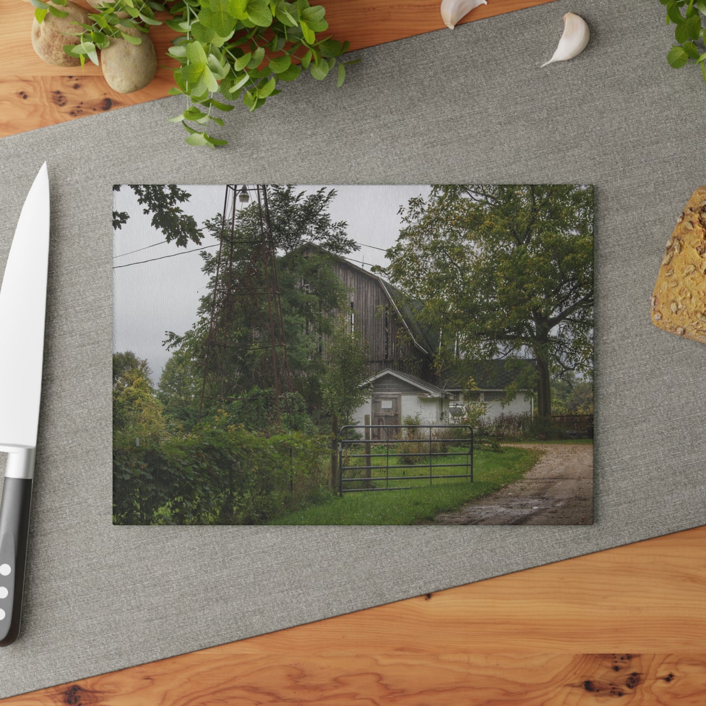 U R There Photography Noble Road Hidden Grey Rustic Farmhouse Tempered-Glass Cutting Board