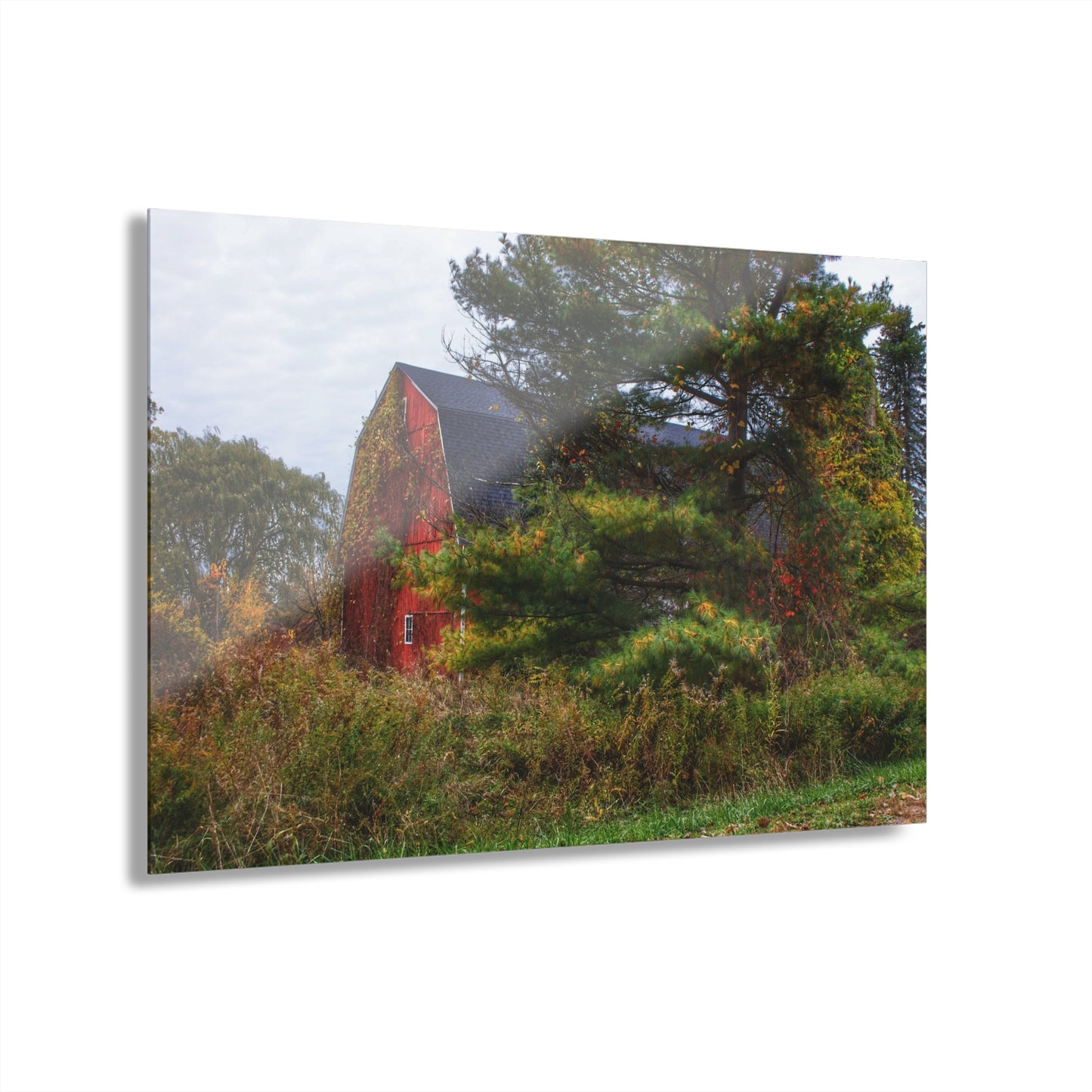 U R There Photography Green Corners Road Hidden Red Rustic Farmhouse Acrylic Wall Print