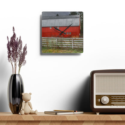 U R There Photography Corralled Red Rustic Farmhouse Acrylic Analog Wall Clock