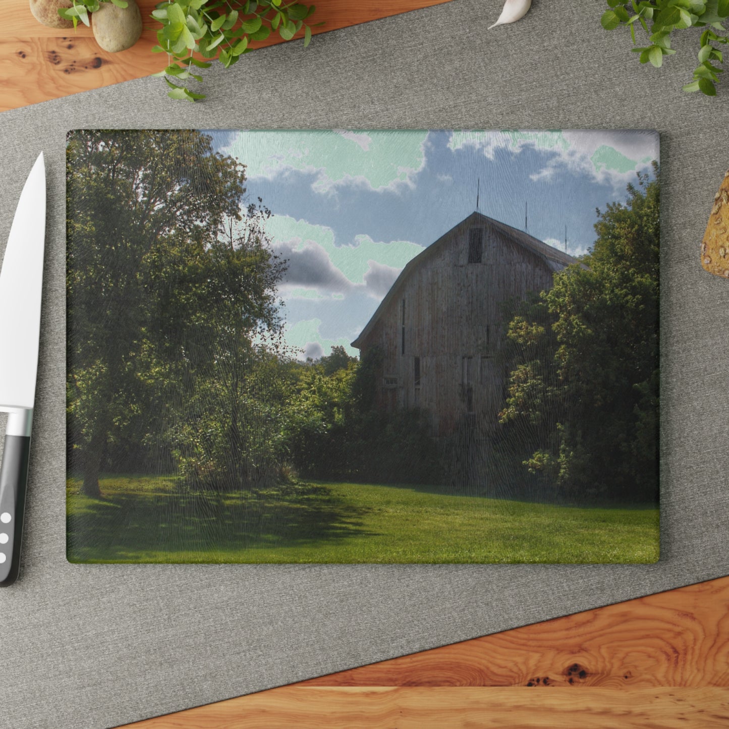 U R There Photography Oakwood Grey Rustic Farmhouse Tempered-Glass Cutting Board