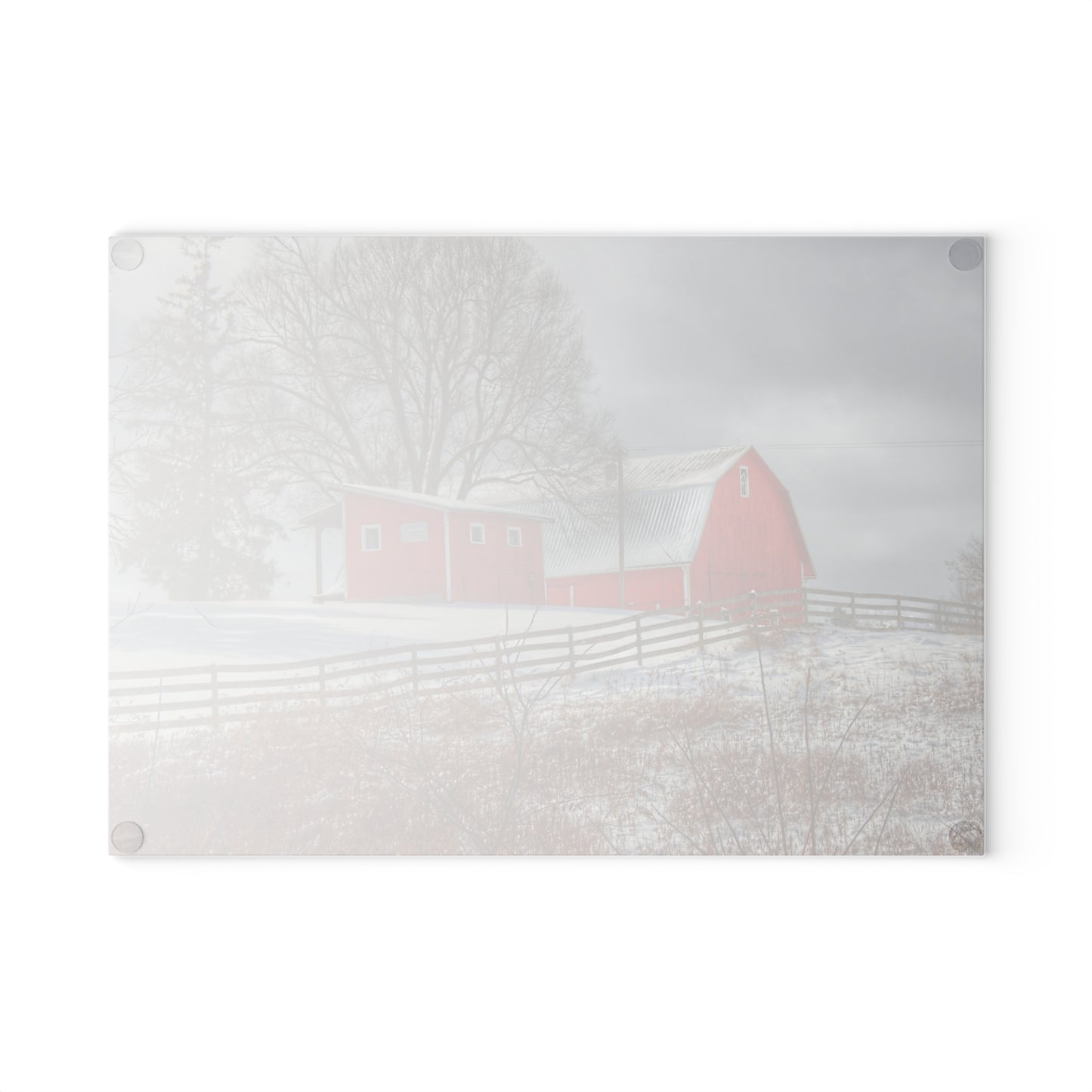 U R There Photography Catlin Red and Fence II Rustic Farmhouse Tempered-Glass Cutting Board