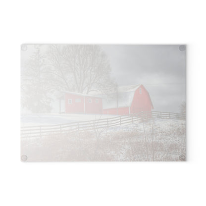 U R There Photography Catlin Red and Fence II Rustic Farmhouse Tempered-Glass Cutting Board