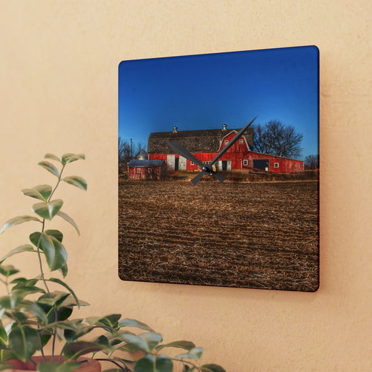 U R There Photography Rochester Road Red II Rustic Farmhouse Acrylic Analog Wall Clock