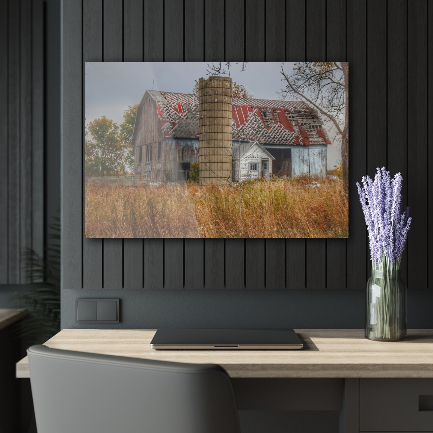 U R There Photography Hill Road Roadside Grey I Rustic Farmhouse Acrylic Wall Print