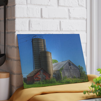 U R There Photography East Swaffer Grey and Little Red Rustic Farmhouse Tempered-Glass Cutting Board