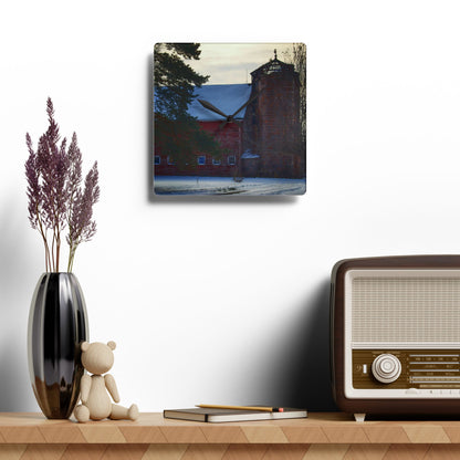 U R There Photography Ebeling Road Red Rustic Farmhouse Acrylic Analog Wall Clock