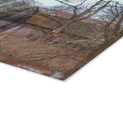 U R There Photography West Barnes Lake Hidden Red Rustic Farmhouse Tempered-Glass Cutting Board