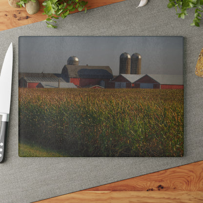 U R There Photography Slattery Road Farm and Cornfield II Rustic Farmhouse Tempered-Glass Cutting Board