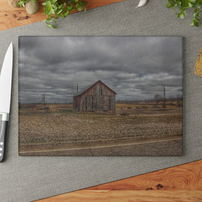 U R There Photography Barnes Road Little Red II Rustic Farmhouse Tempered-Glass Cutting Board