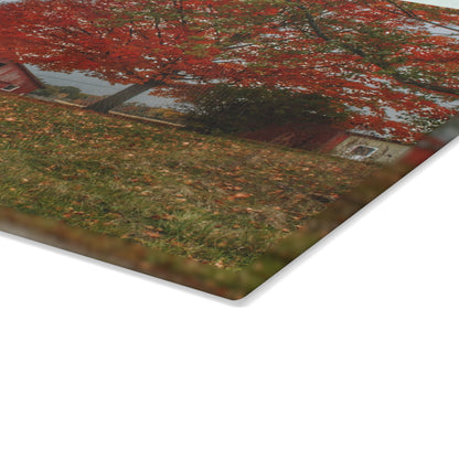 U R There Photography Goodrich Baldwin Road Reds II Rustic Farmhouse Tempered-Glass Cutting Board