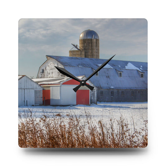 Shoemaker Road Grey Rustic Farmhouse Acrylic Analog Wall Clock 10.75'' × 10.75'' (Square)